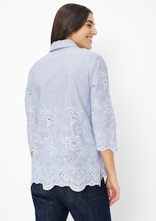 Katoenen blouse met strepen en bloemetjesborduursel thumbnail 3
