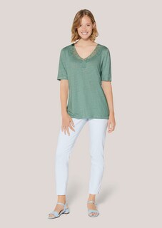 Short-sleeve linen top with lace thumbnail 3