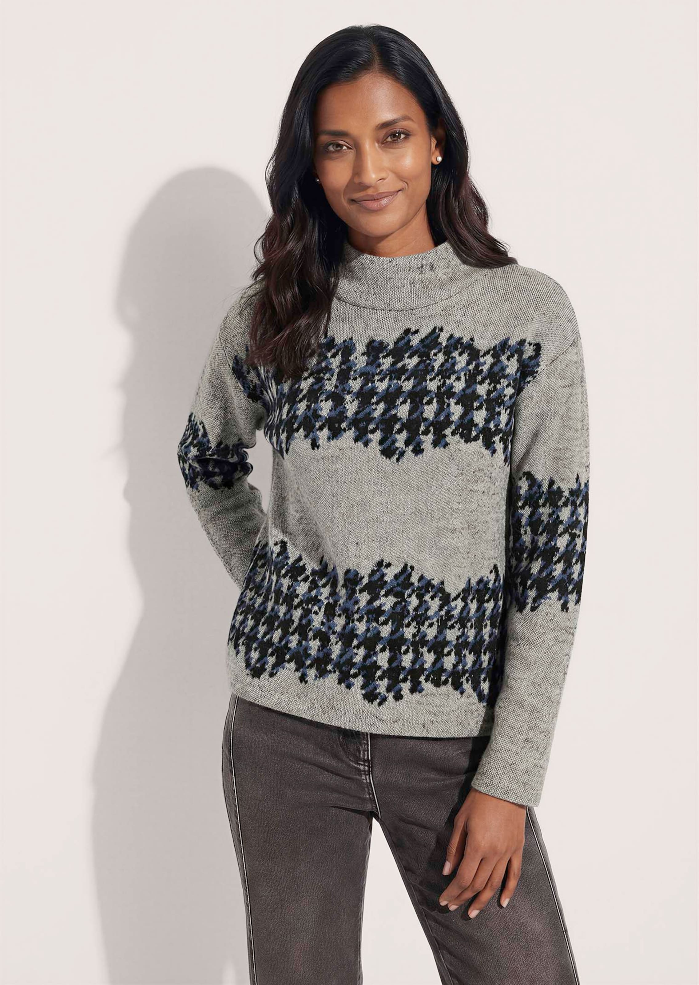 Jacquard-Sweatshirt mit Hahnentritt