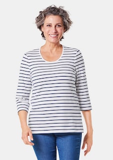 Ringelshirt mit hochwertigen, garngefärbten Ringeln – auch nach häufigem Waschen bleibt die Farbe lange schön. In formstabiler Baumwoll-Elasthan-Qualität. Länge ca. 66 cm in Gr. 46, ca. 62 cm in Gr. 23. thumbnail 1