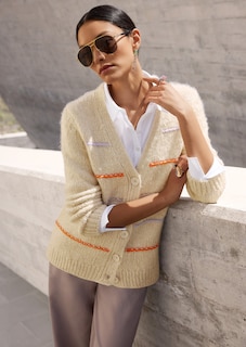 Grobstrick-Cardigan mit farbenfrohen Streifen thumbnail 1