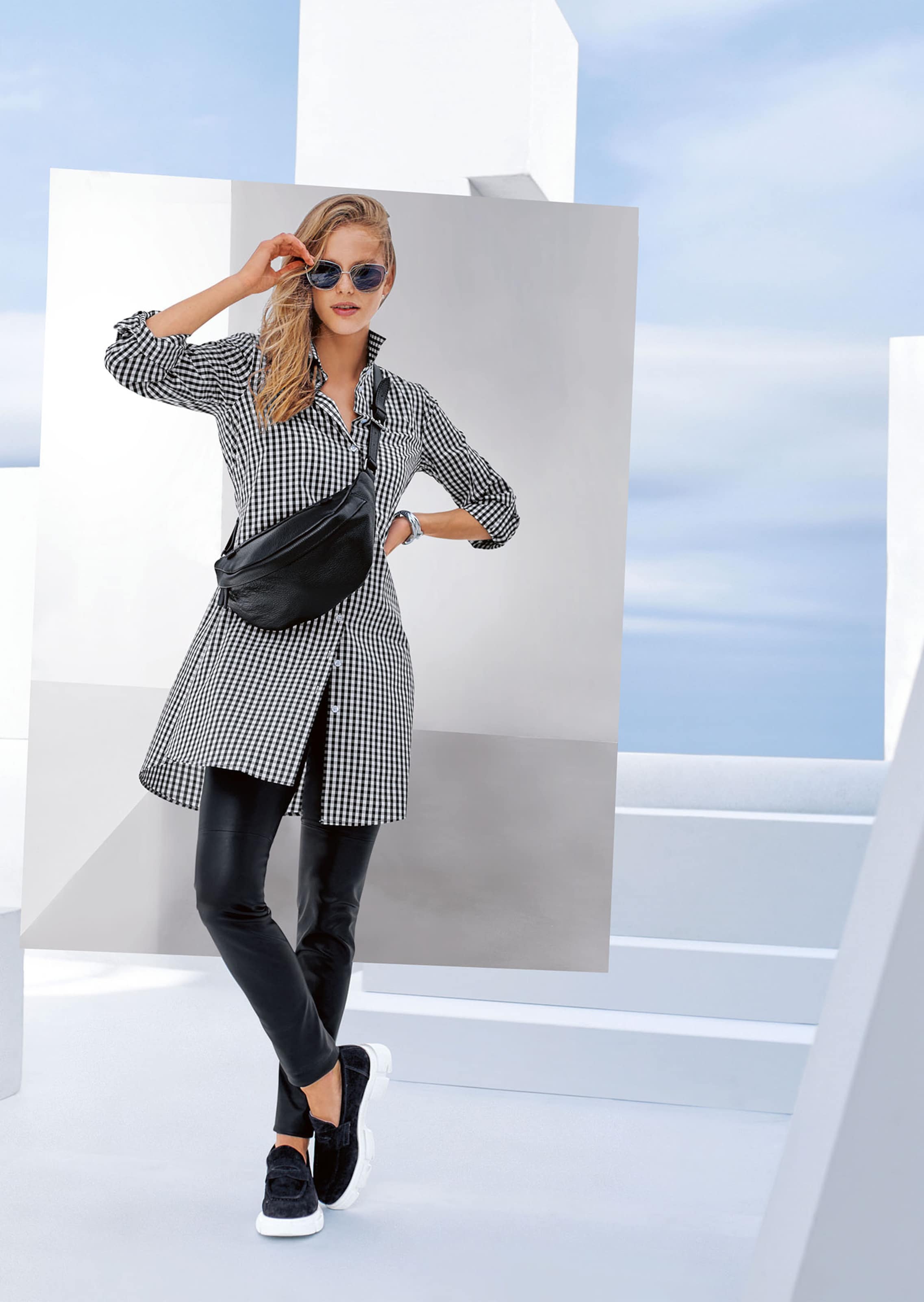 Ausgestelltes Longhemd mit Vichy-Karo