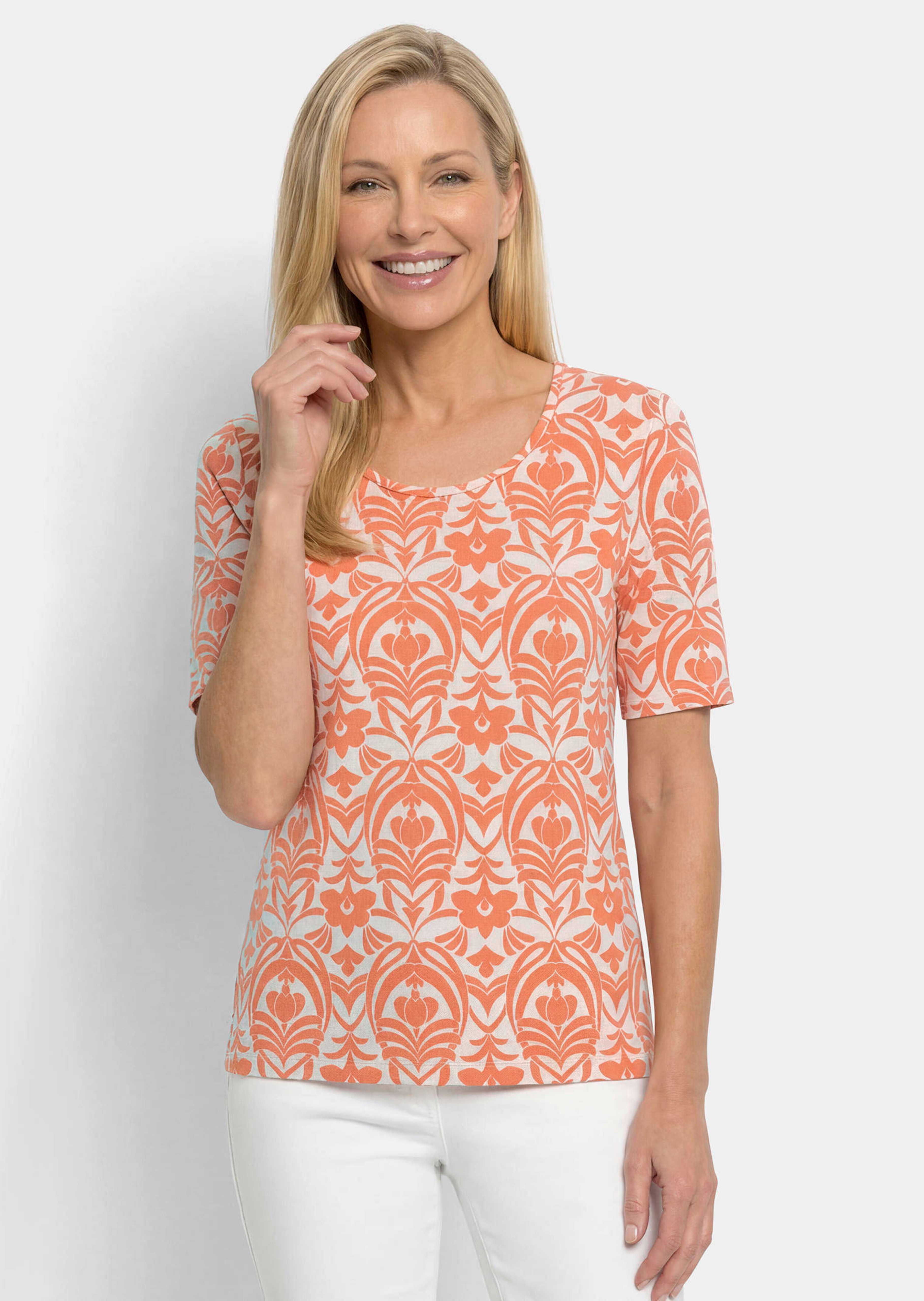 Viskoseshirt mit femininem Ornamentmuster