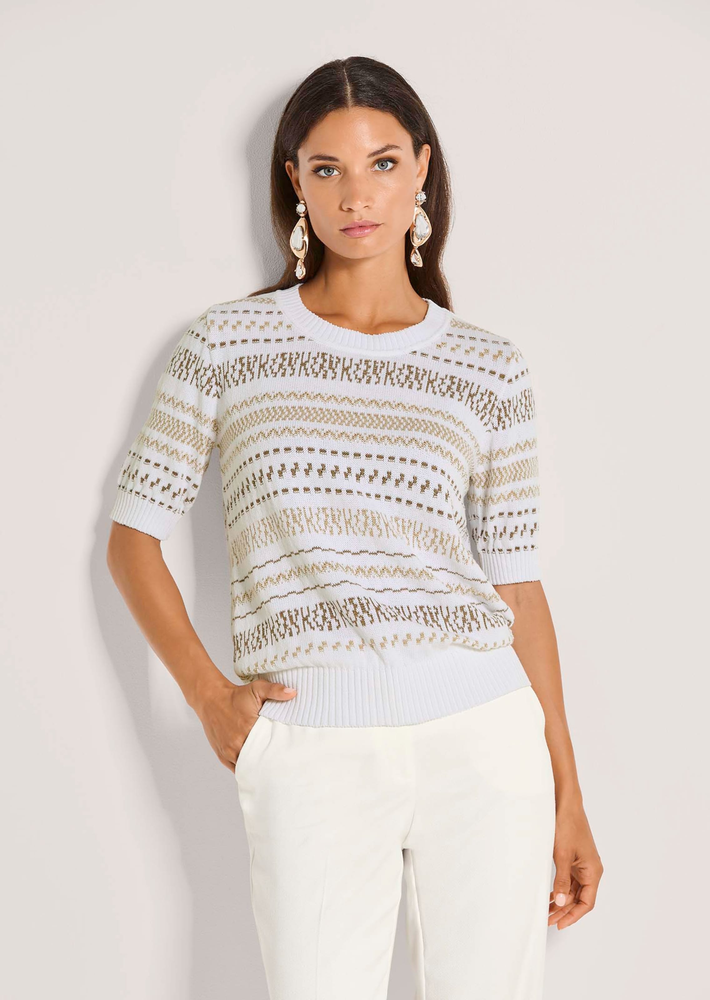 Gestreifter Jacquard-Pullover mit Glanzgarn