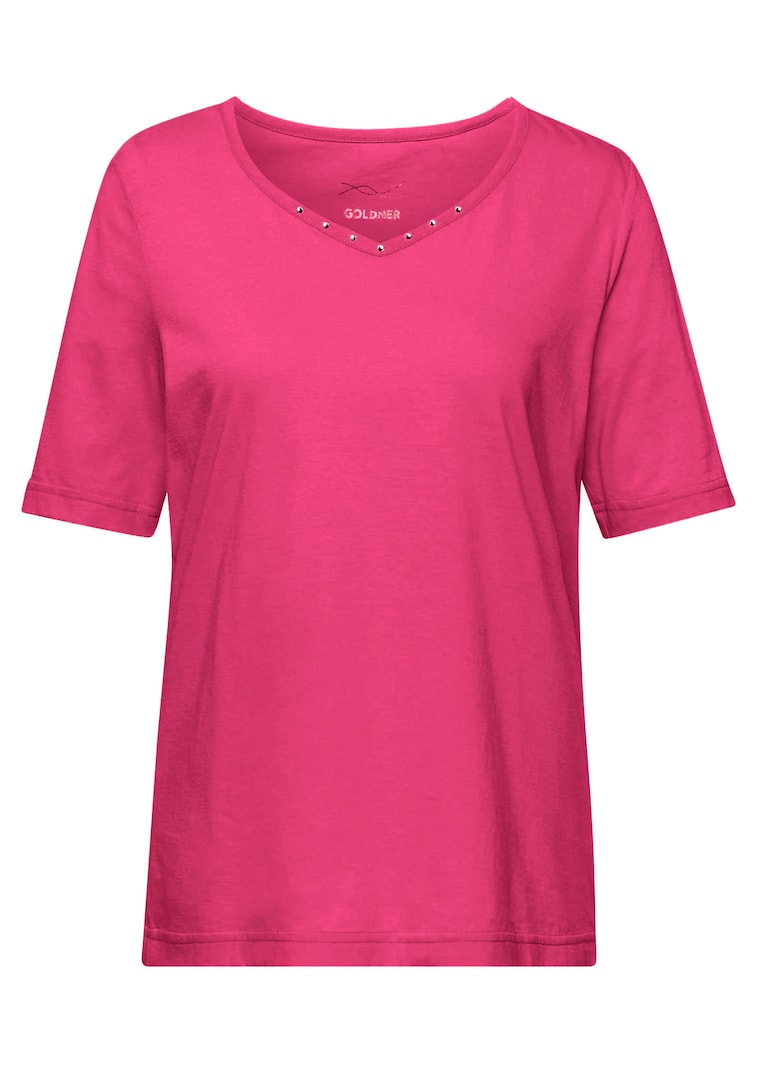 T-shirt avec charmante encolure et pierres décoratives