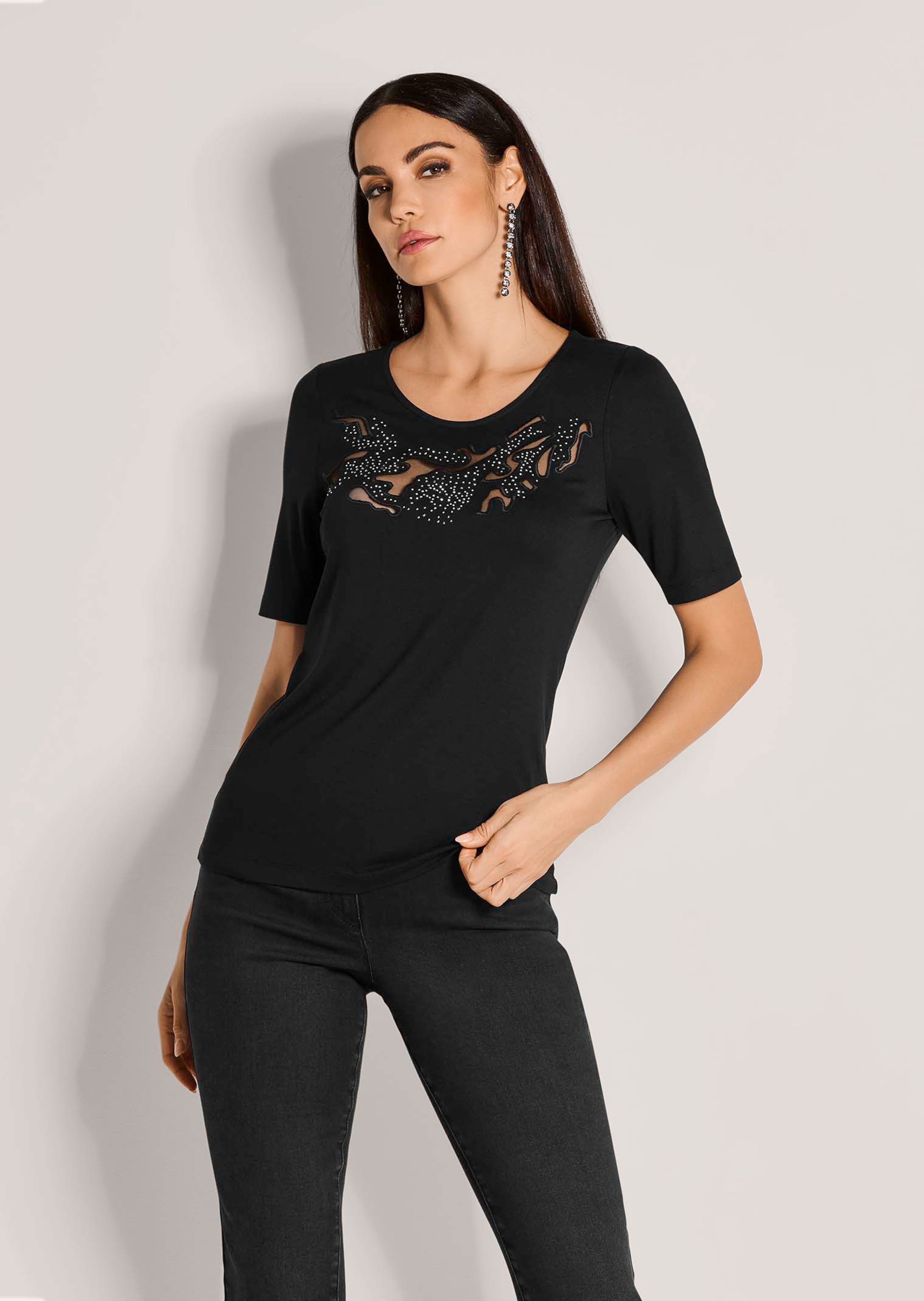 Kurzarm-Shirt mit Glanz und Transparenz