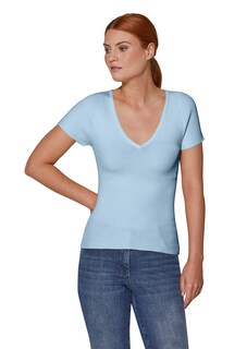 Figurbetonter Rippen-Pullover mit V-Ausschnitt thumbnail 2