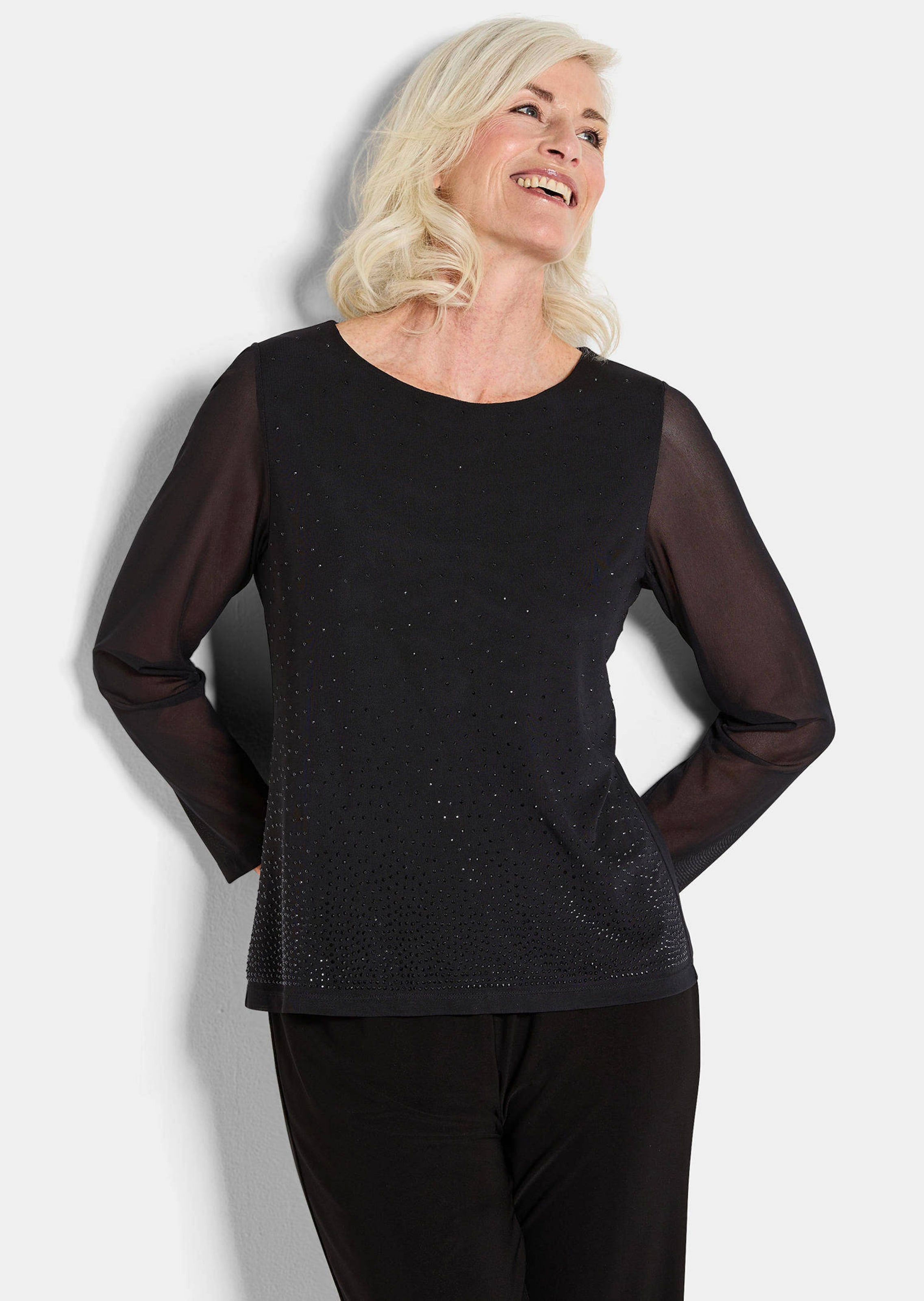 Shirt aus Mesh mit Glitzersteinen