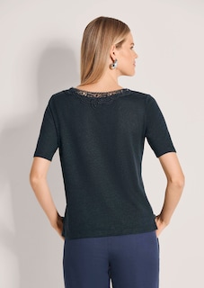 Short-sleeve linen top with lace thumbnail 4