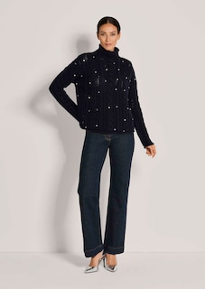 Cable-knit jumper with stand-up collar and rhinestone embellishment thumbnail 3