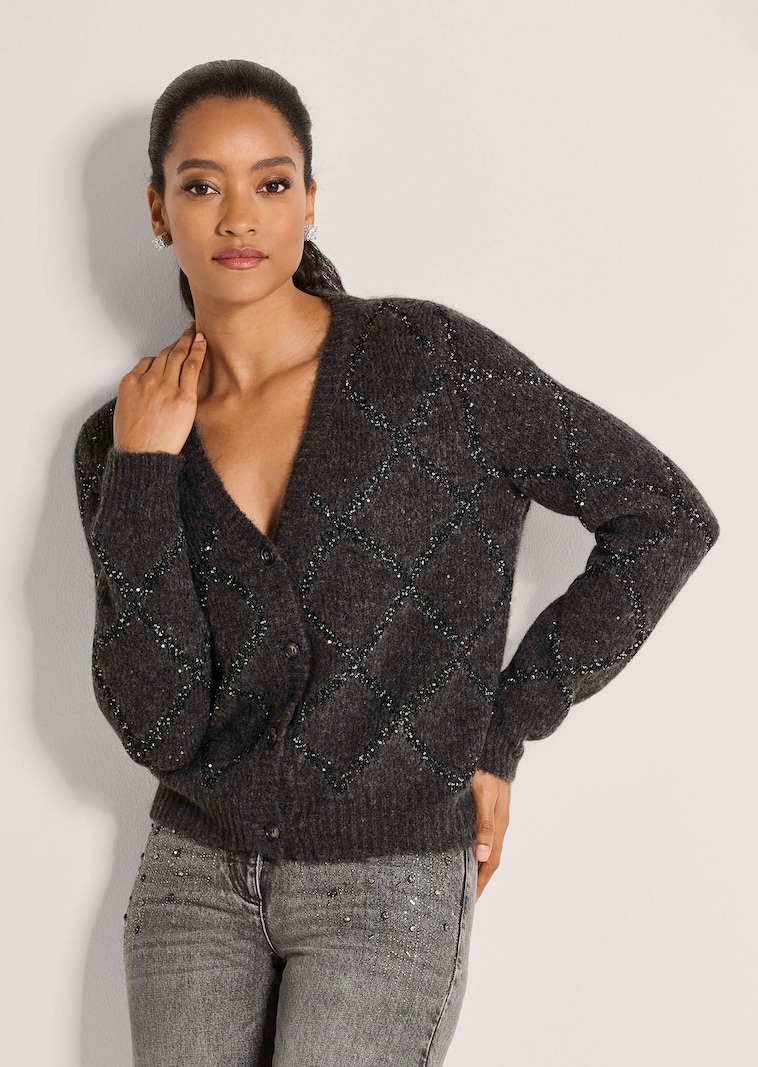 Strickjacke mit Rautenmuster und Pailletten