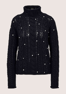 Cable-knit jumper with stand-up collar and rhinestone embellishment thumbnail 7