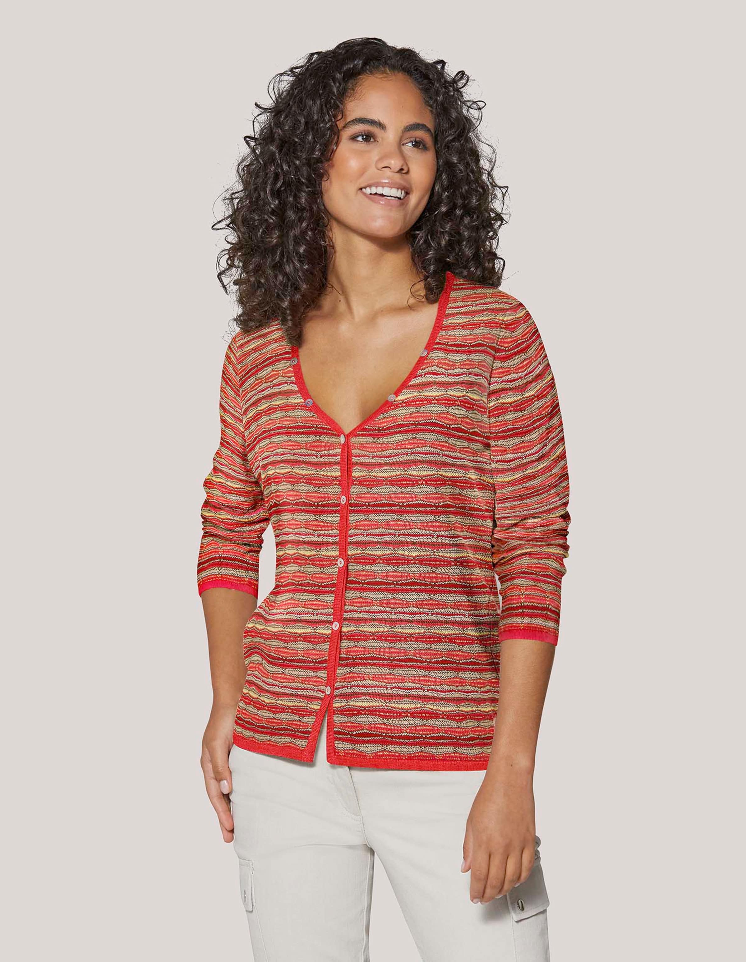 Schmale Strickjacke mit mehrfarbigem Streifenmuster