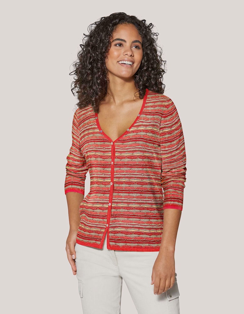 Narrow cardigan with multicoloured stripe pattern