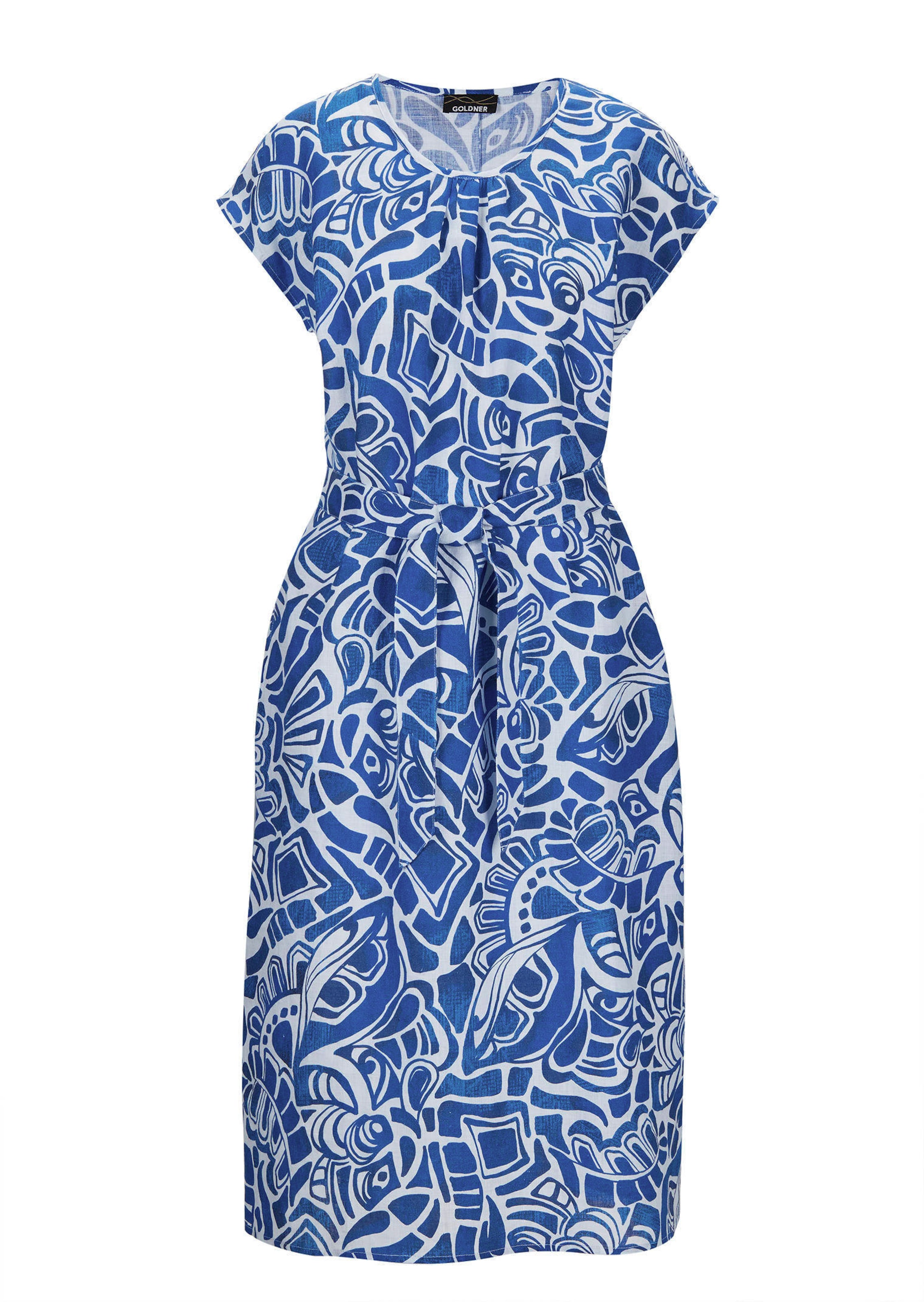 Leinenkleid mit Alloverdruck & Bindegürtel