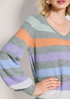 Gestreifter Pullover mit V-Ausschnitt thumbnail 6