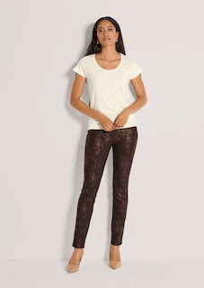 Slender trousers with a subtle sheen and an animal print thumbnail 3