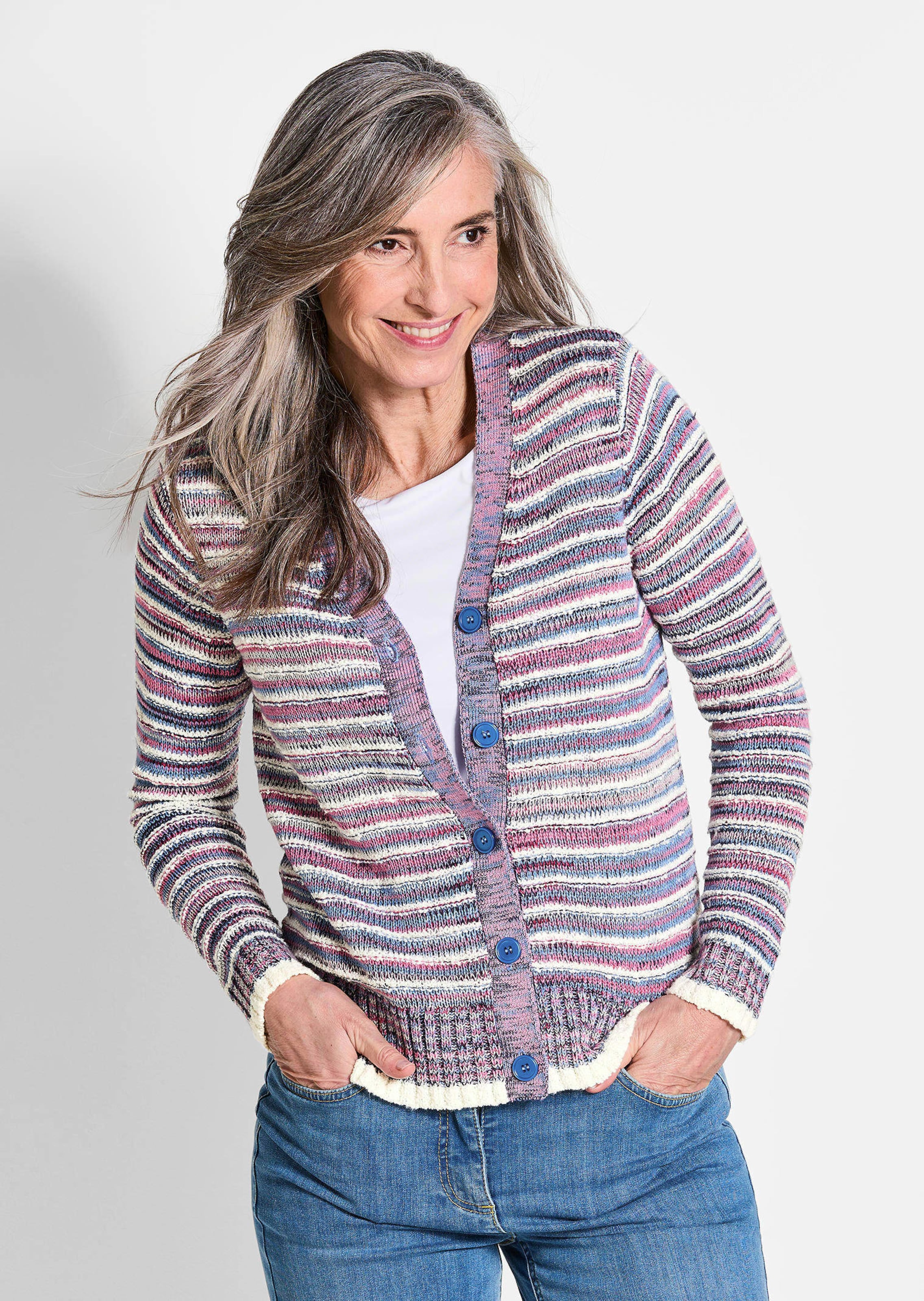 Tricot jasje met meerkleurig streepdessin