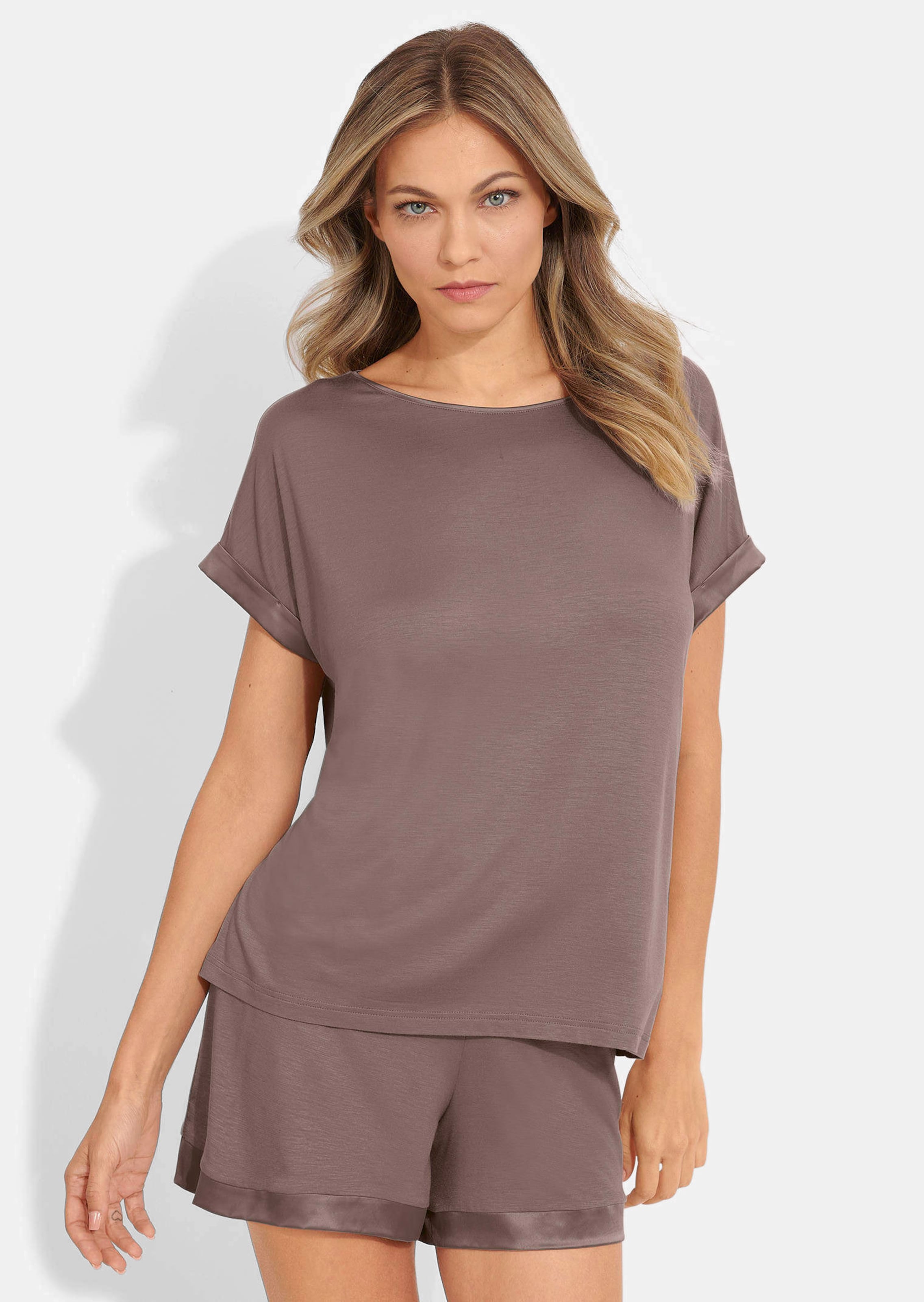 Pyjama-Short mit Satinblende