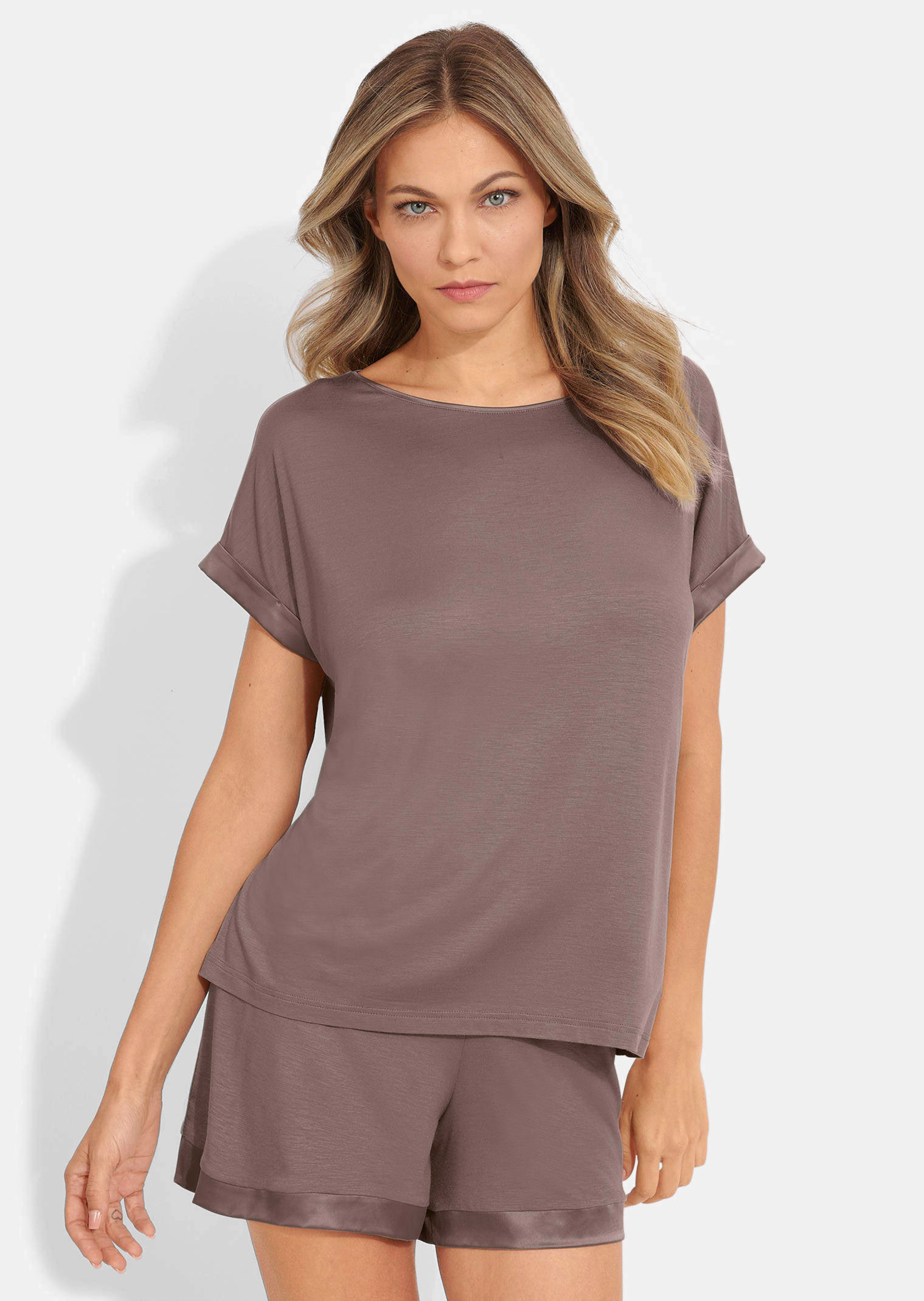 Pyjama-Short mit Satinblende