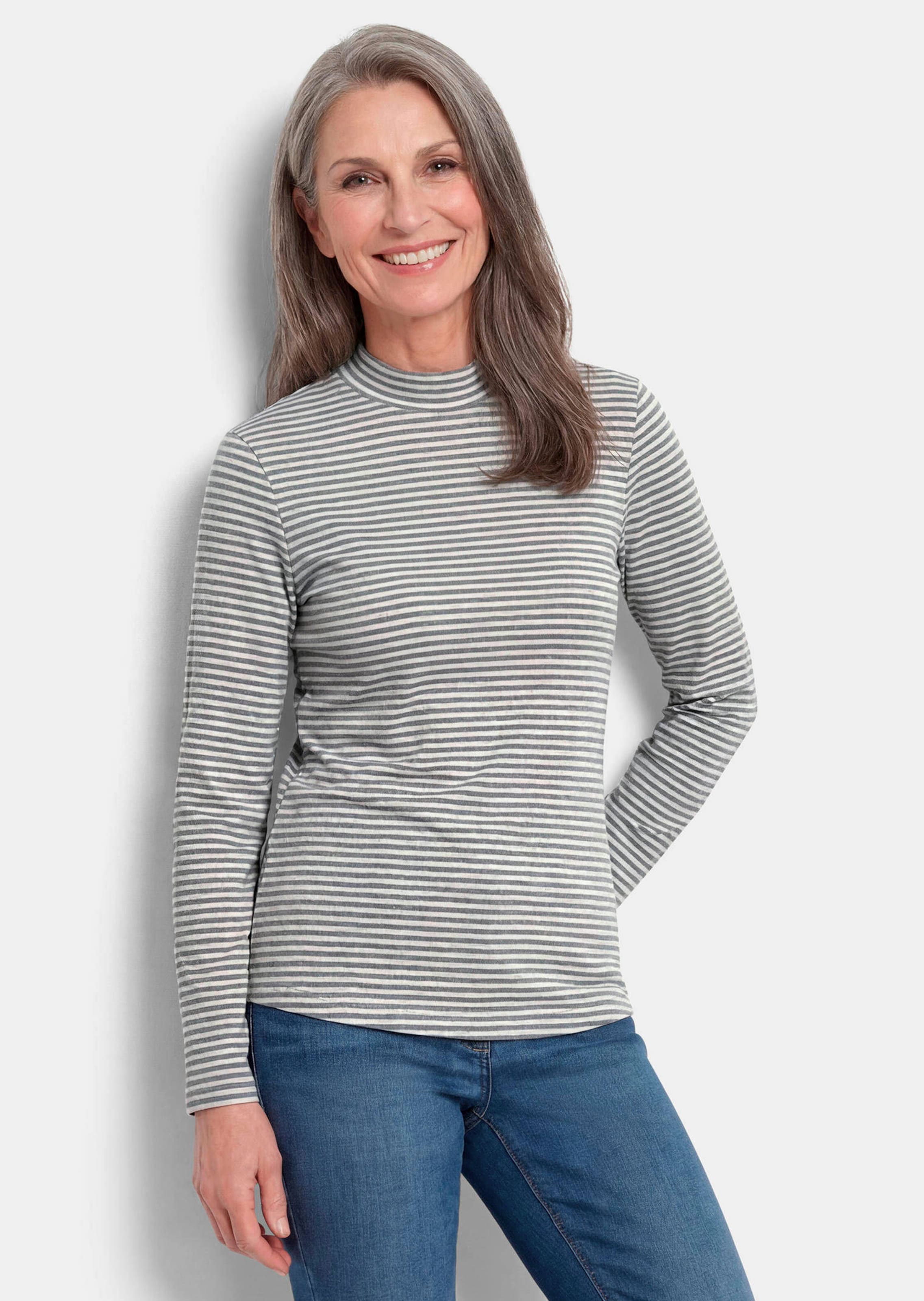 Langarmshirt mit Ringel und Stehkragen