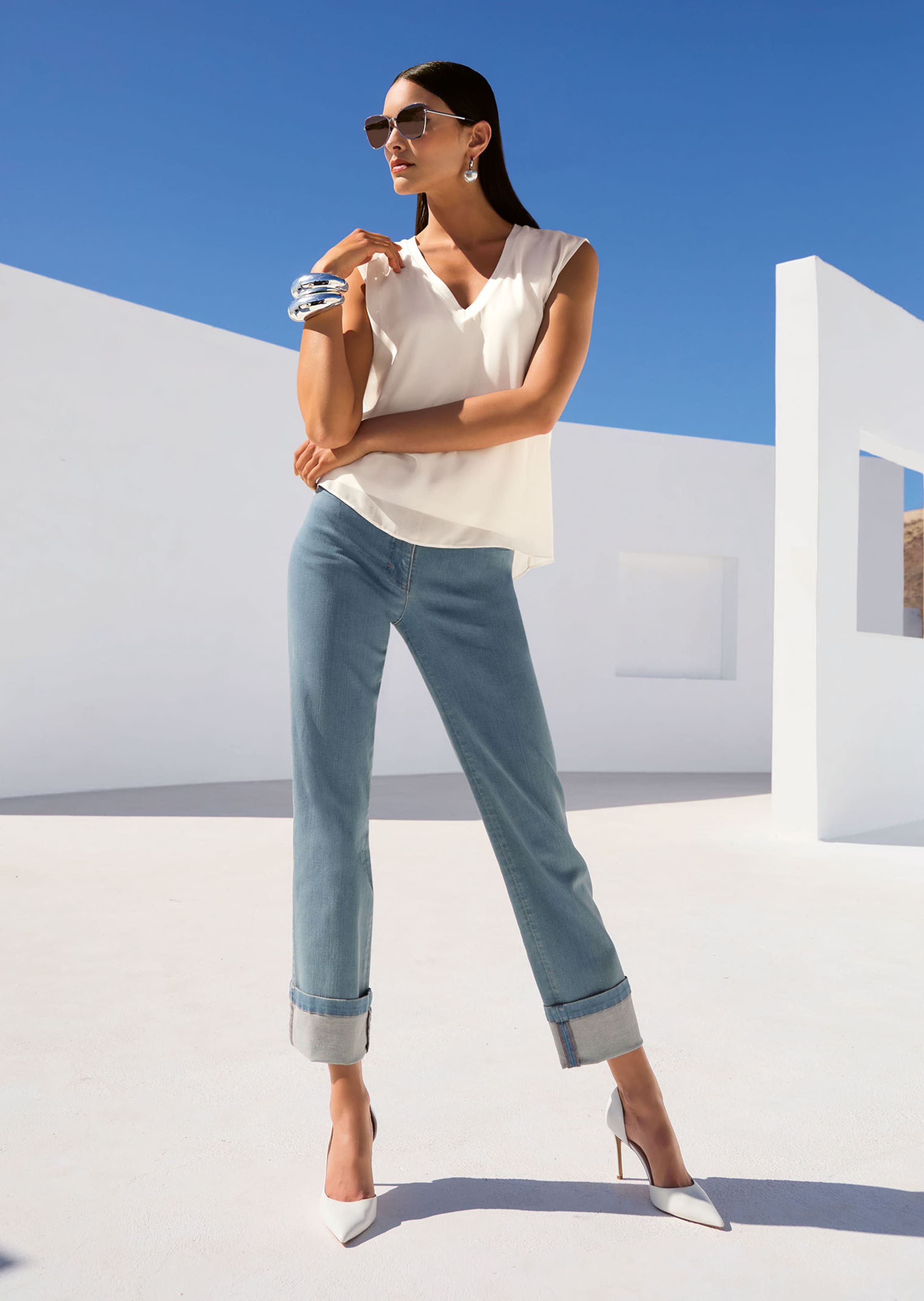 Langes Blusentop im Layer-Look