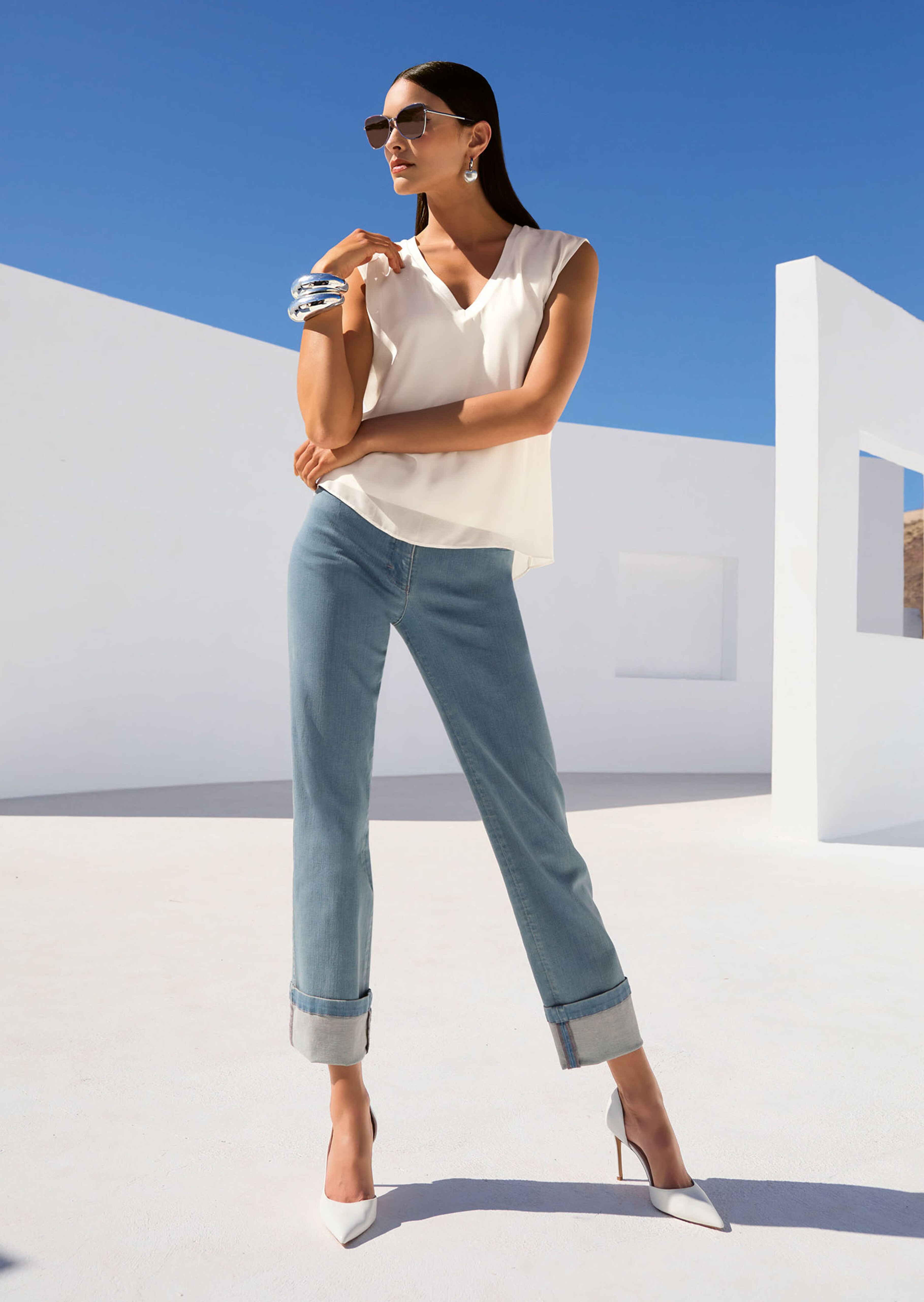 Langes Blusentop im Layer-Look
