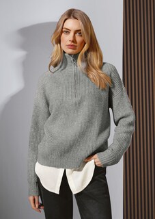 Oversize-Pullover mit Troyer-Kragen und Glitzereffekt thumbnail 1
