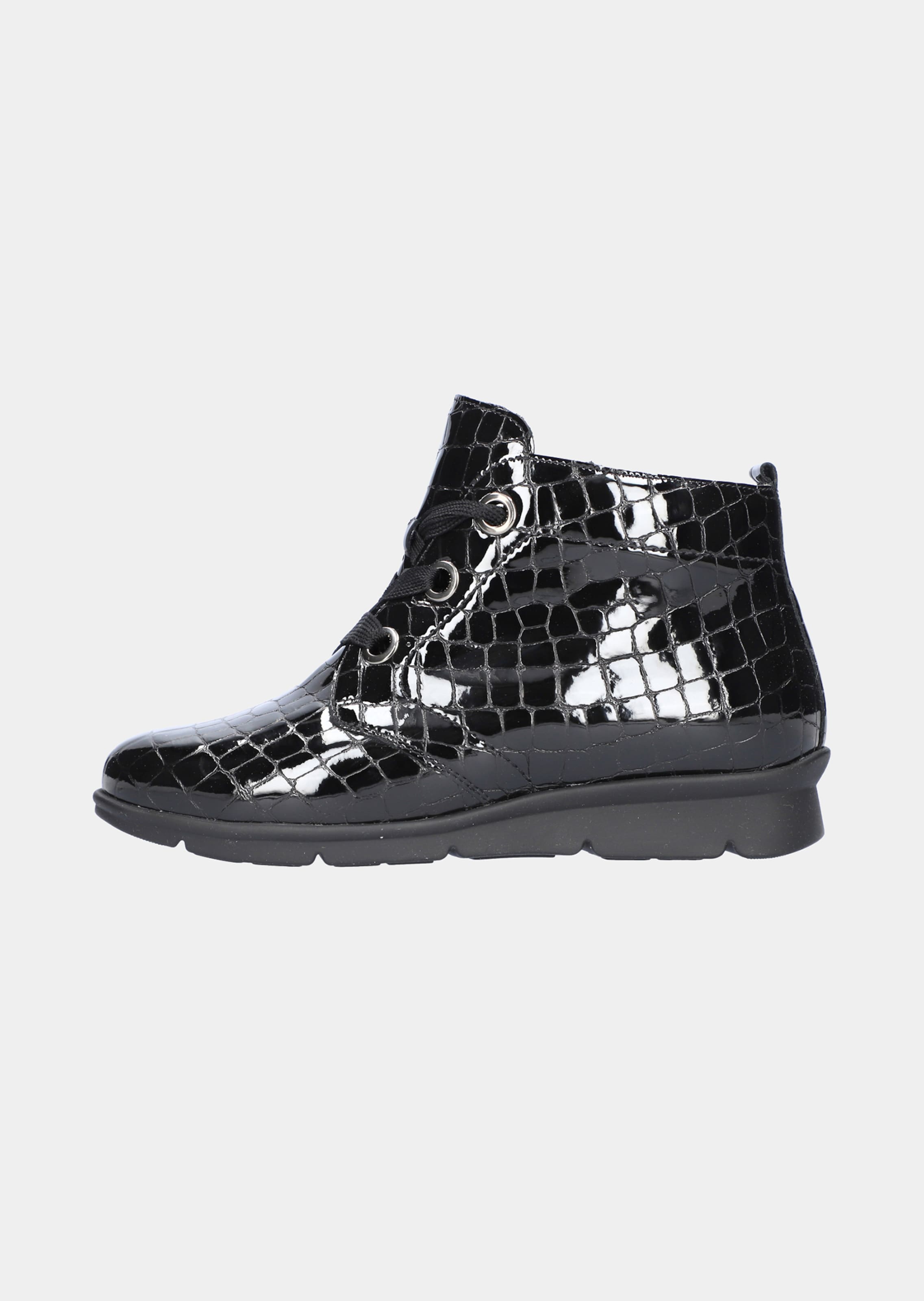 Stiefeletten aus Lackleder mit Kroko-Prägung