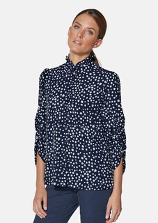 Gestippelde blouse met opstaand kraagje en 3/4-mouwen thumbnail 2