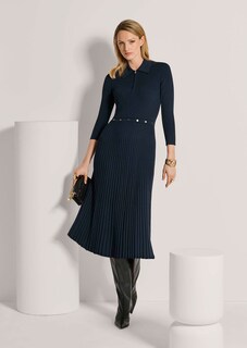 Strickkleid mit Plissee und Taillenband thumbnail 5