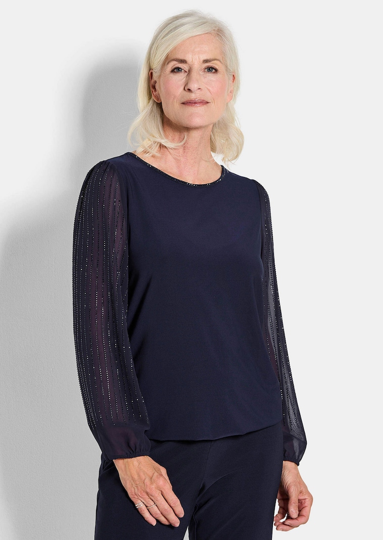 T-shirt avec manches en voile ornées de pierres scintillantes