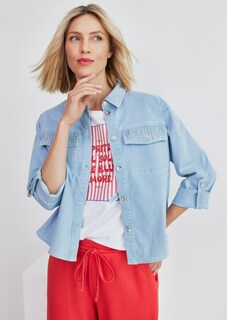 Jeansblouse met glinsterende klepzakken thumbnail 1