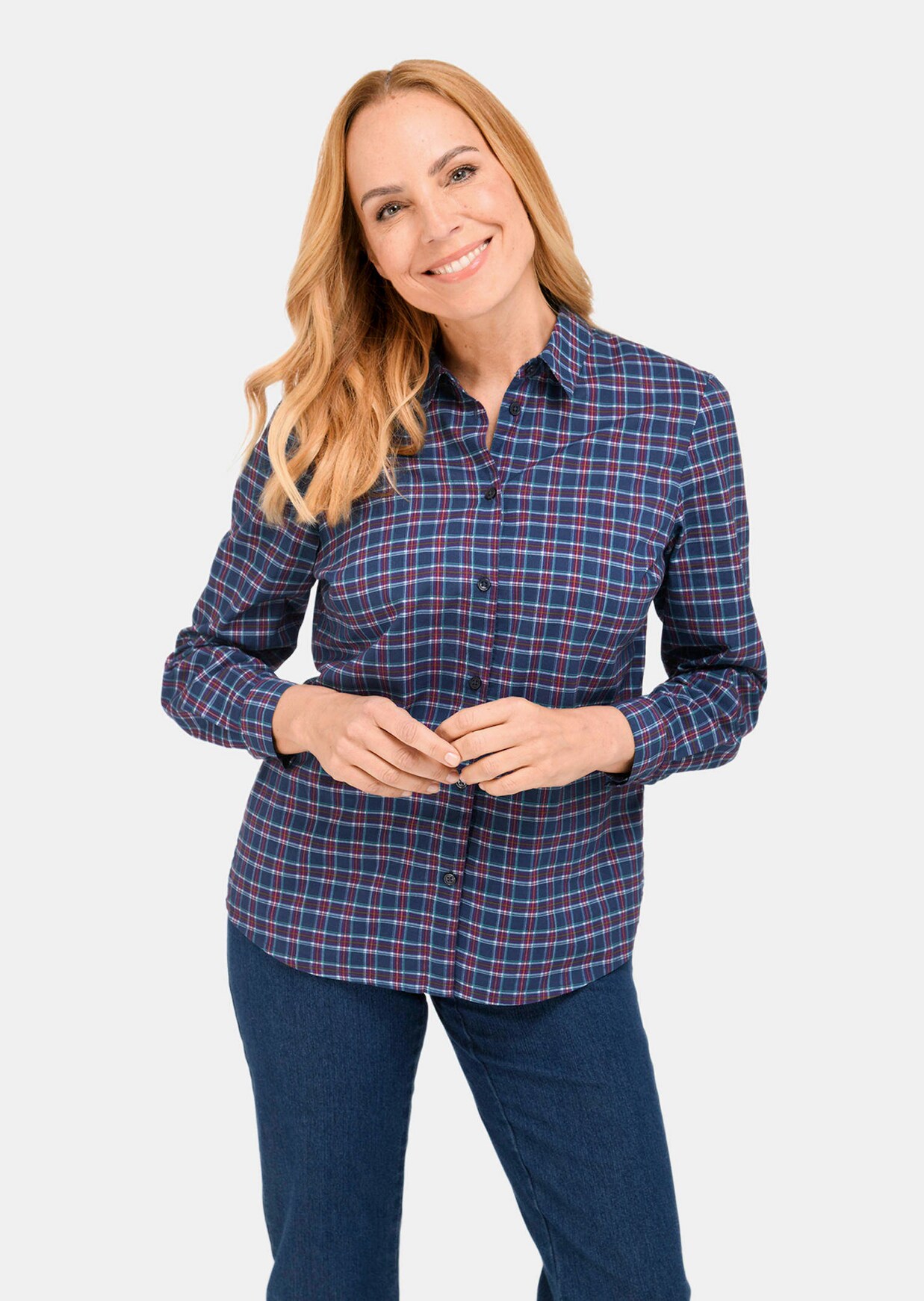 Hochwertige Karobluse mit klassischem Hemdkragen