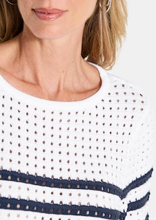 Maritieme, gestreepte pullover met ajourpatroon thumbnail 5