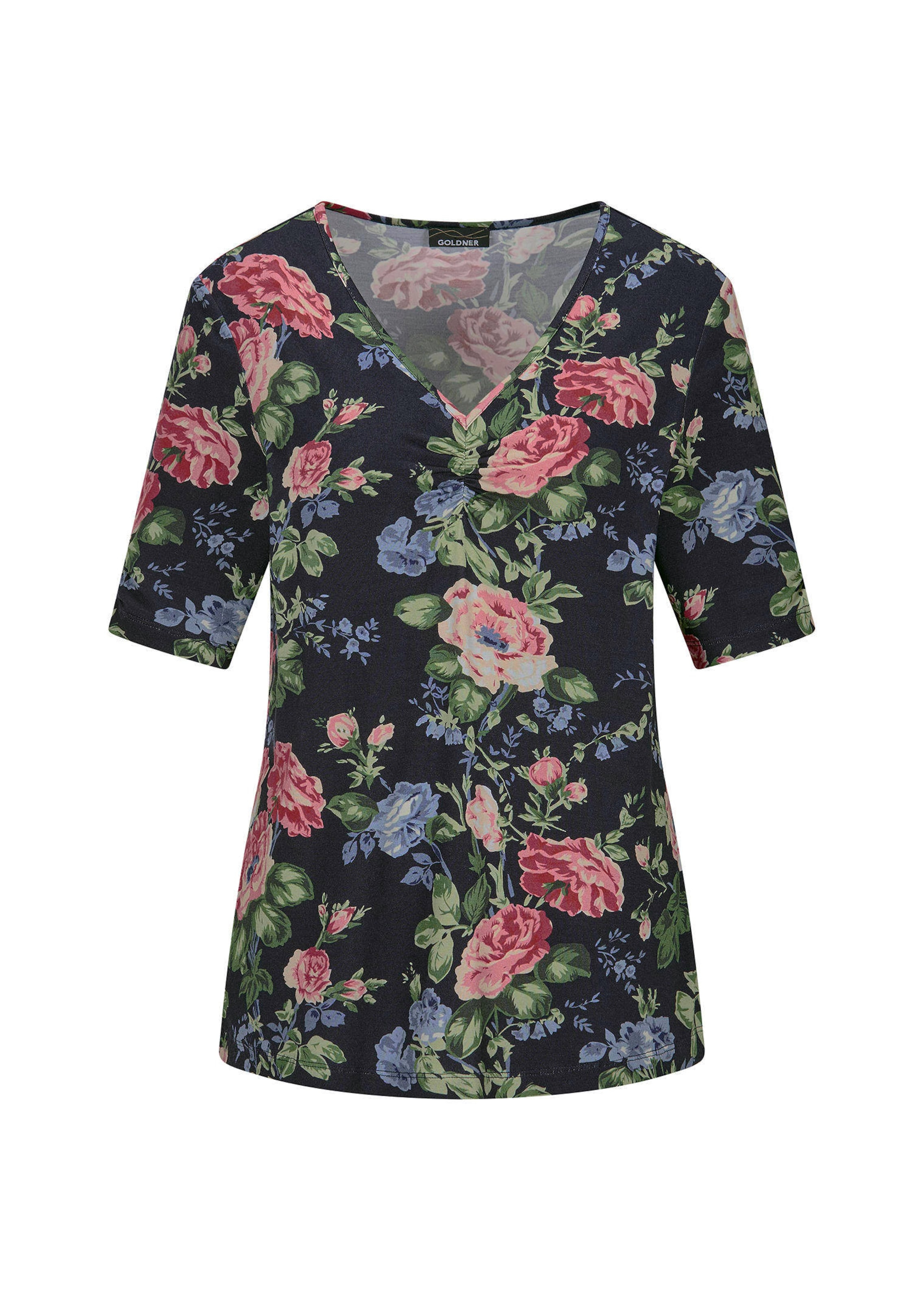 Gebloemd, jersey shirt met plooien