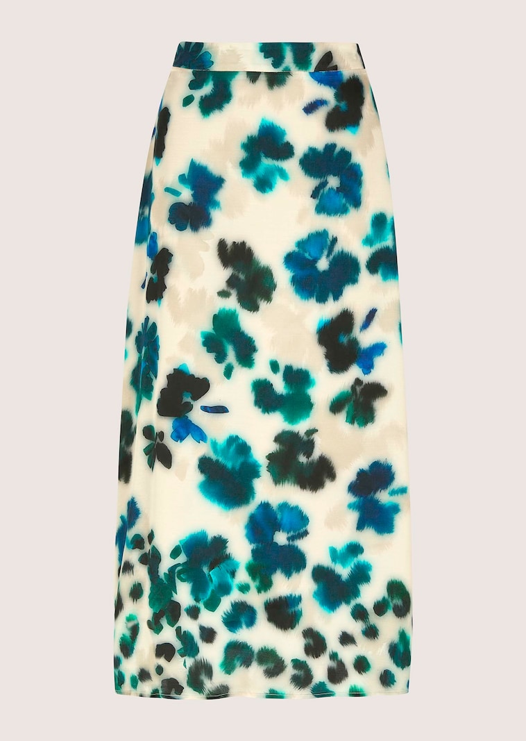 Midi-Rock mit Watercolour-Print aus Viskosesatin