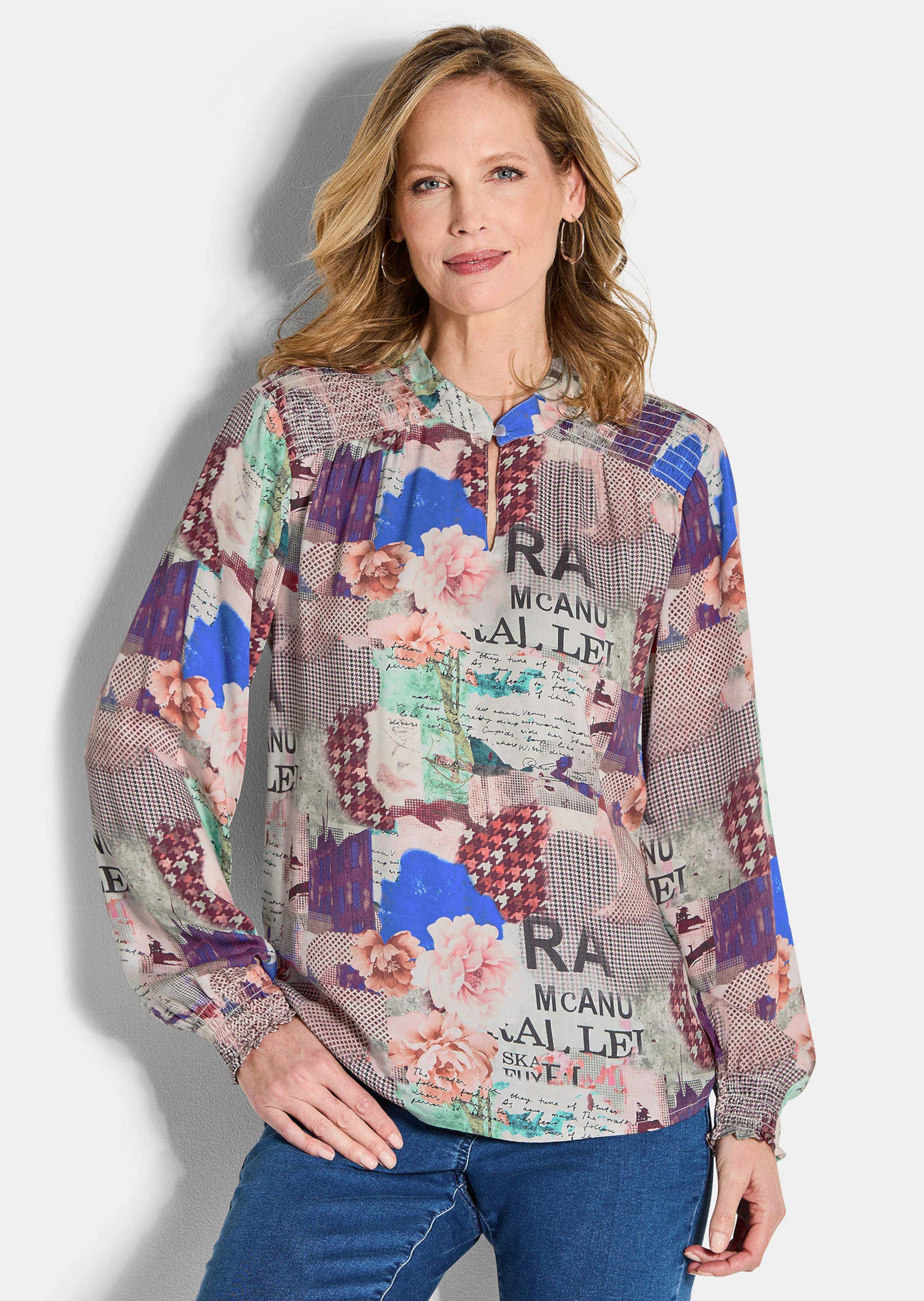 Bluse mit Stehkragen aus Viskose-Satin