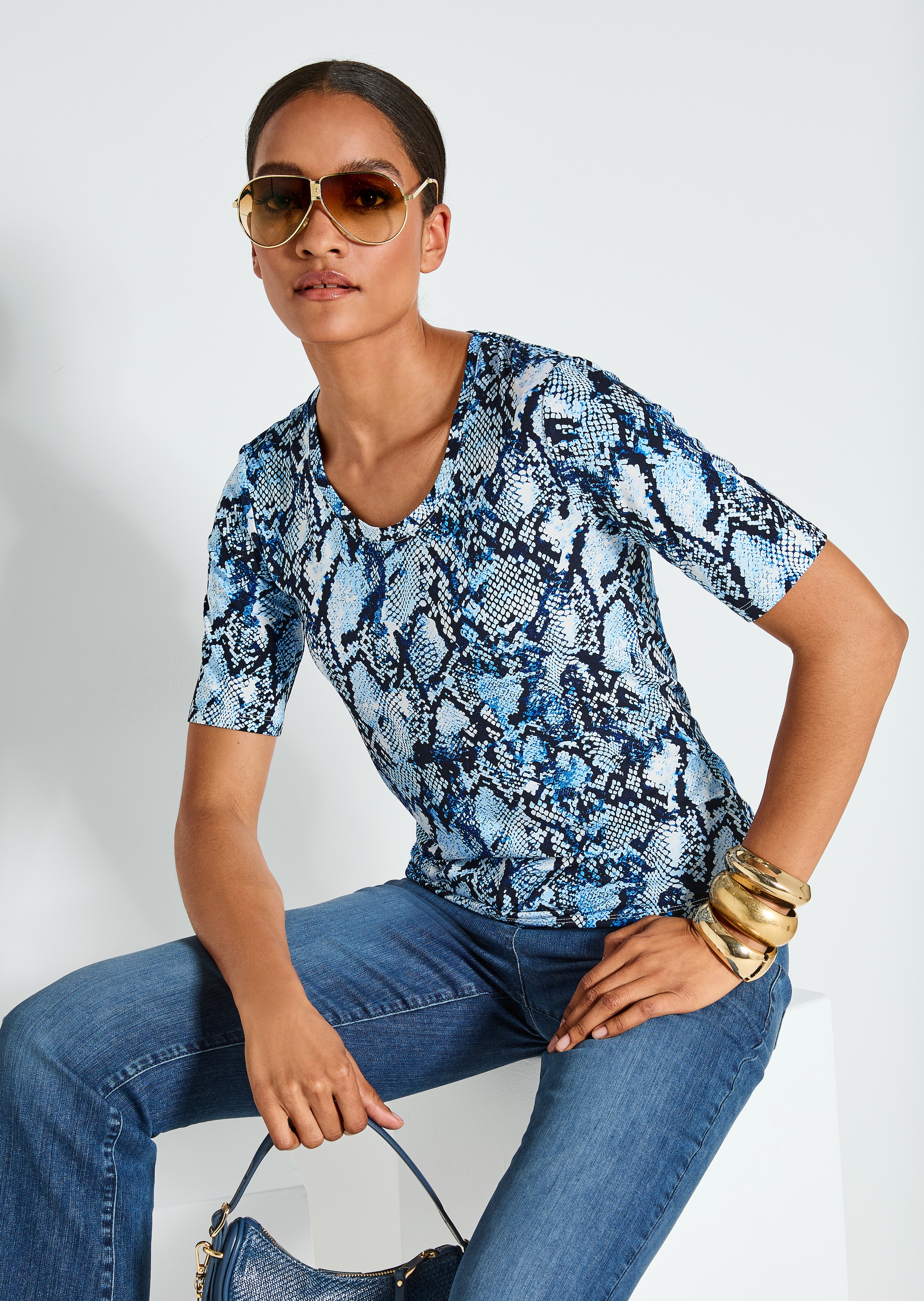 Rundhals-Shirt mit Reptil-Print