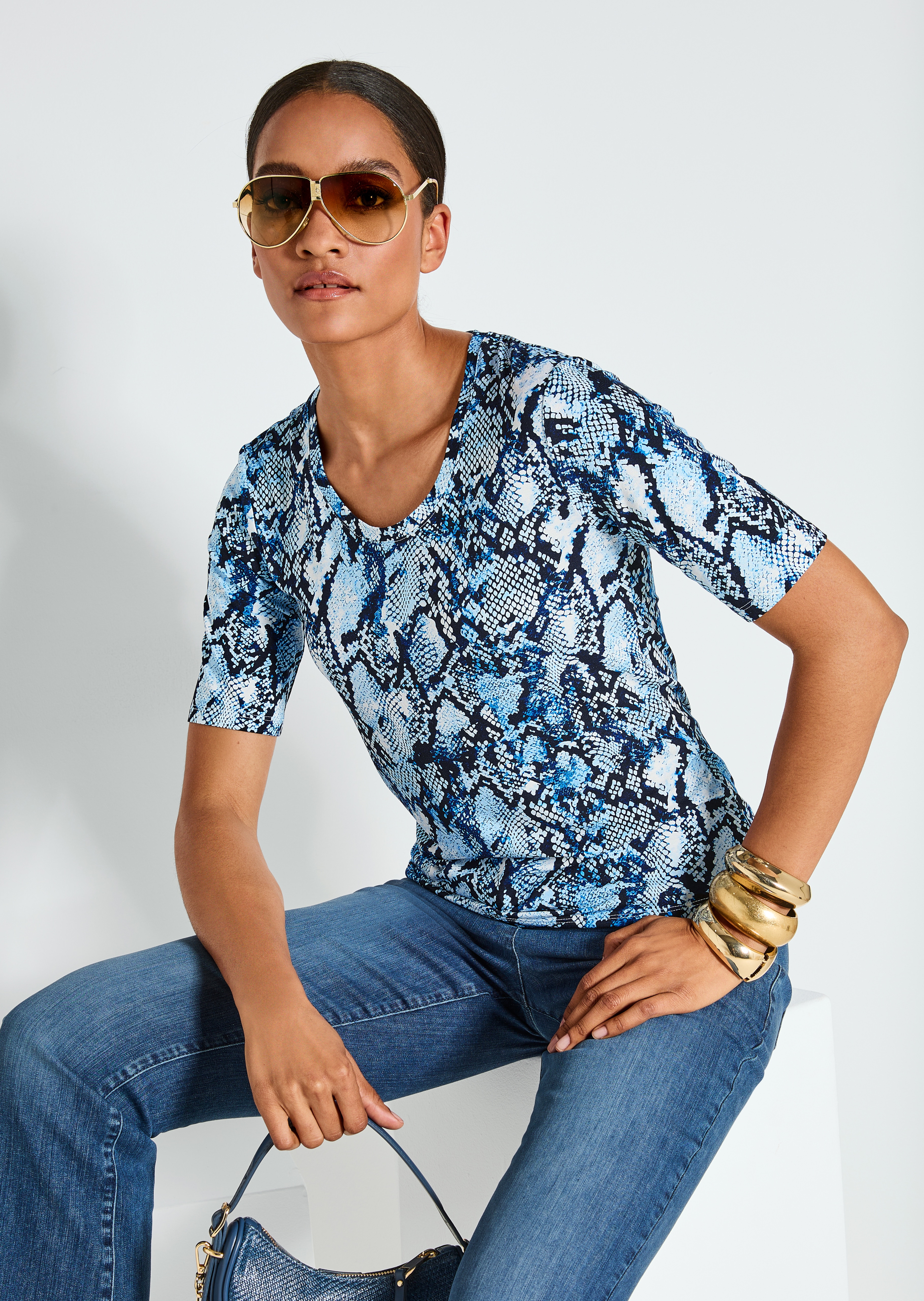 Rundhals-Shirt mit Reptil-Print