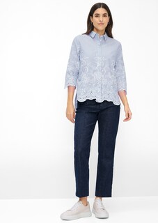 Katoenen blouse met strepen en bloemetjesborduursel thumbnail 2