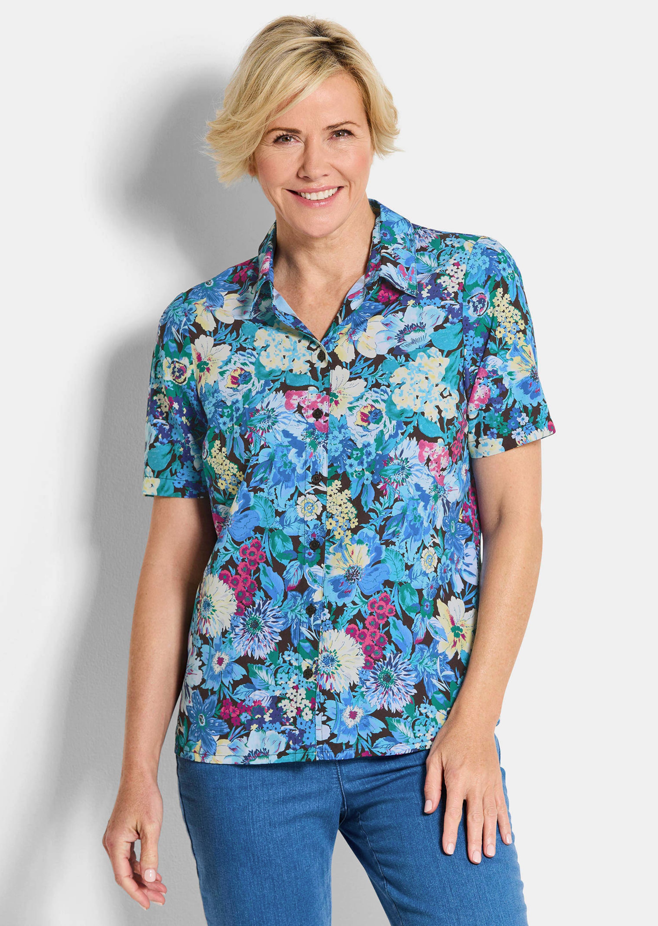 Strijkvrije overhemdblouse met bloemenmotief