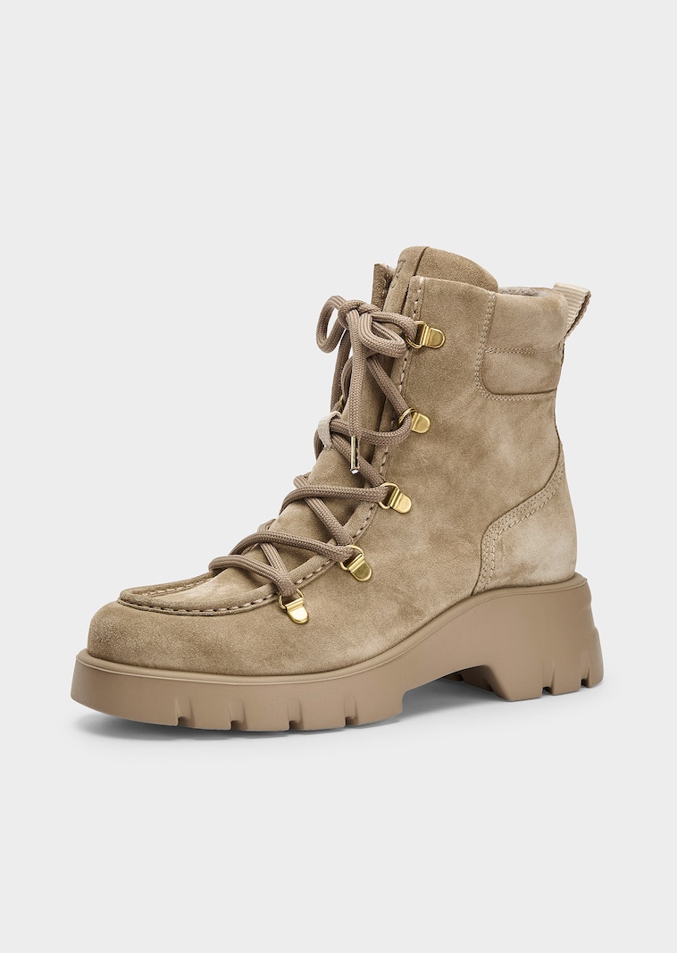 Schnürstiefelette aus Veloursleder