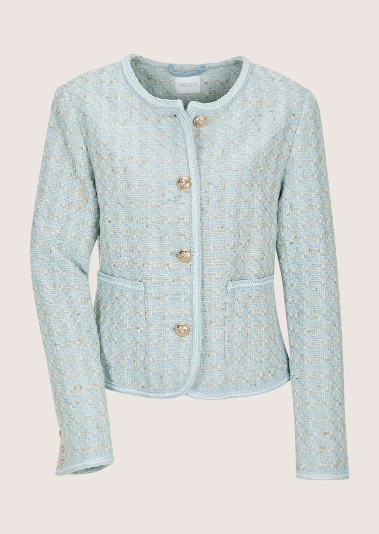 Tweed-Blazer mit Glanzgarn und Schmuckkante