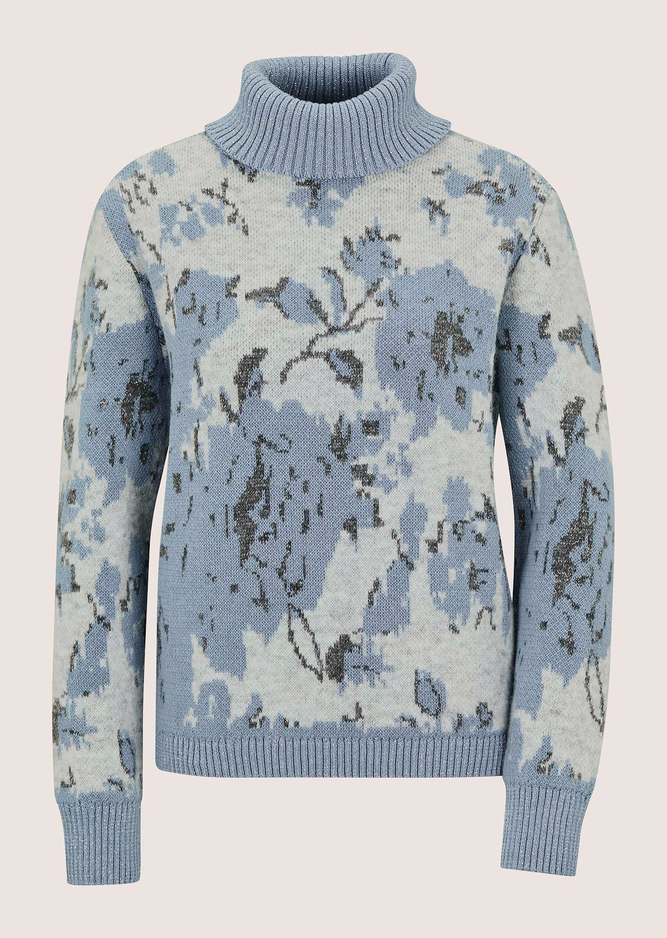 Pull jacquard floral à col roulé