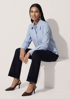 Gestreepte overhemdblouse met parelmoeren knopen thumbnail 5