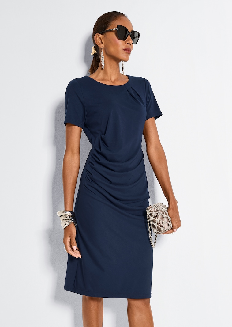 Jerseykleid mit seitlicher Raffung