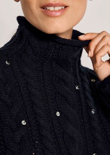 Cable-knit jumper with stand-up collar and rhinestone embellishment thumbnail 6