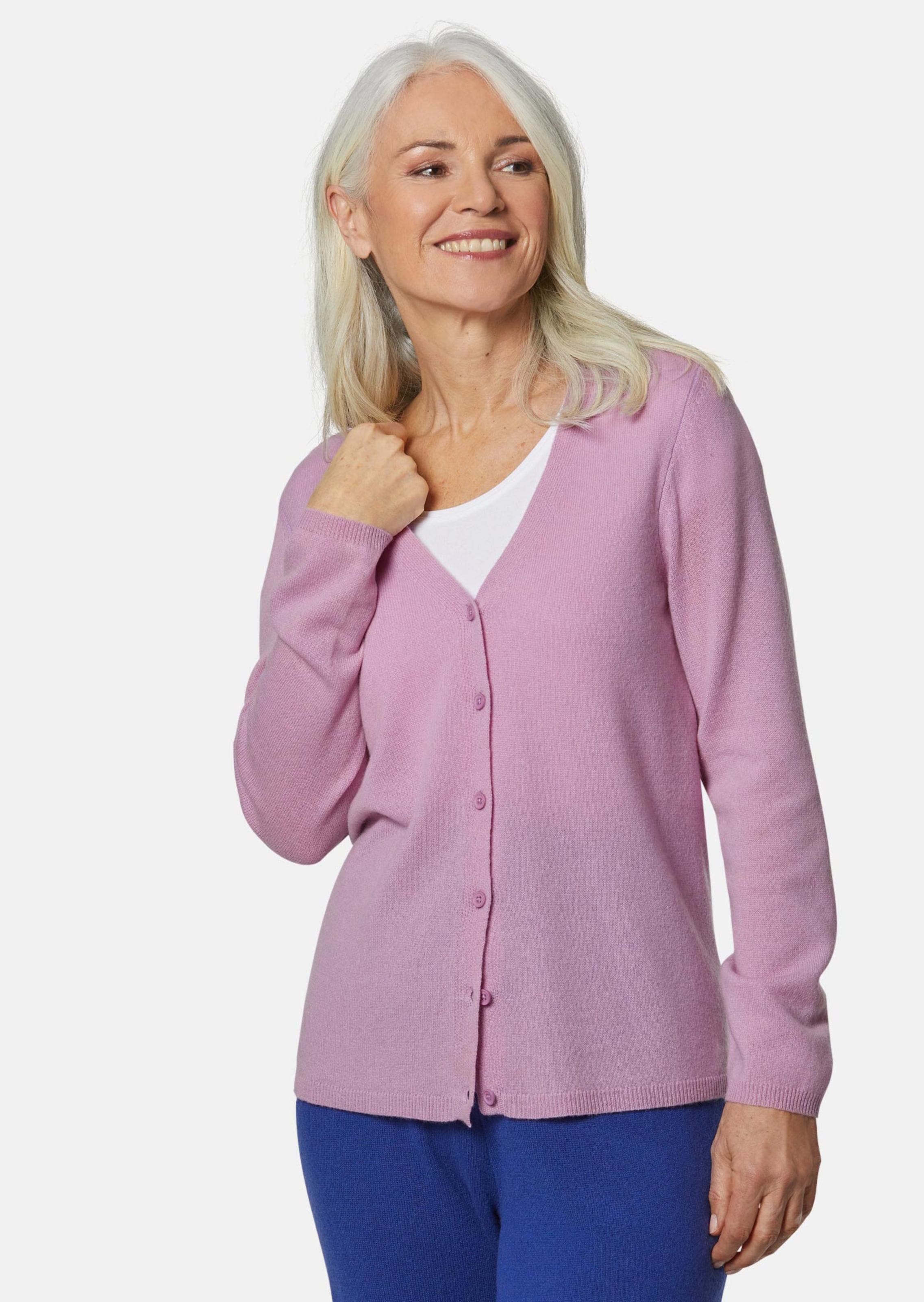 Weiche Kaschmirstrickjacke mit V-Ausschnitt