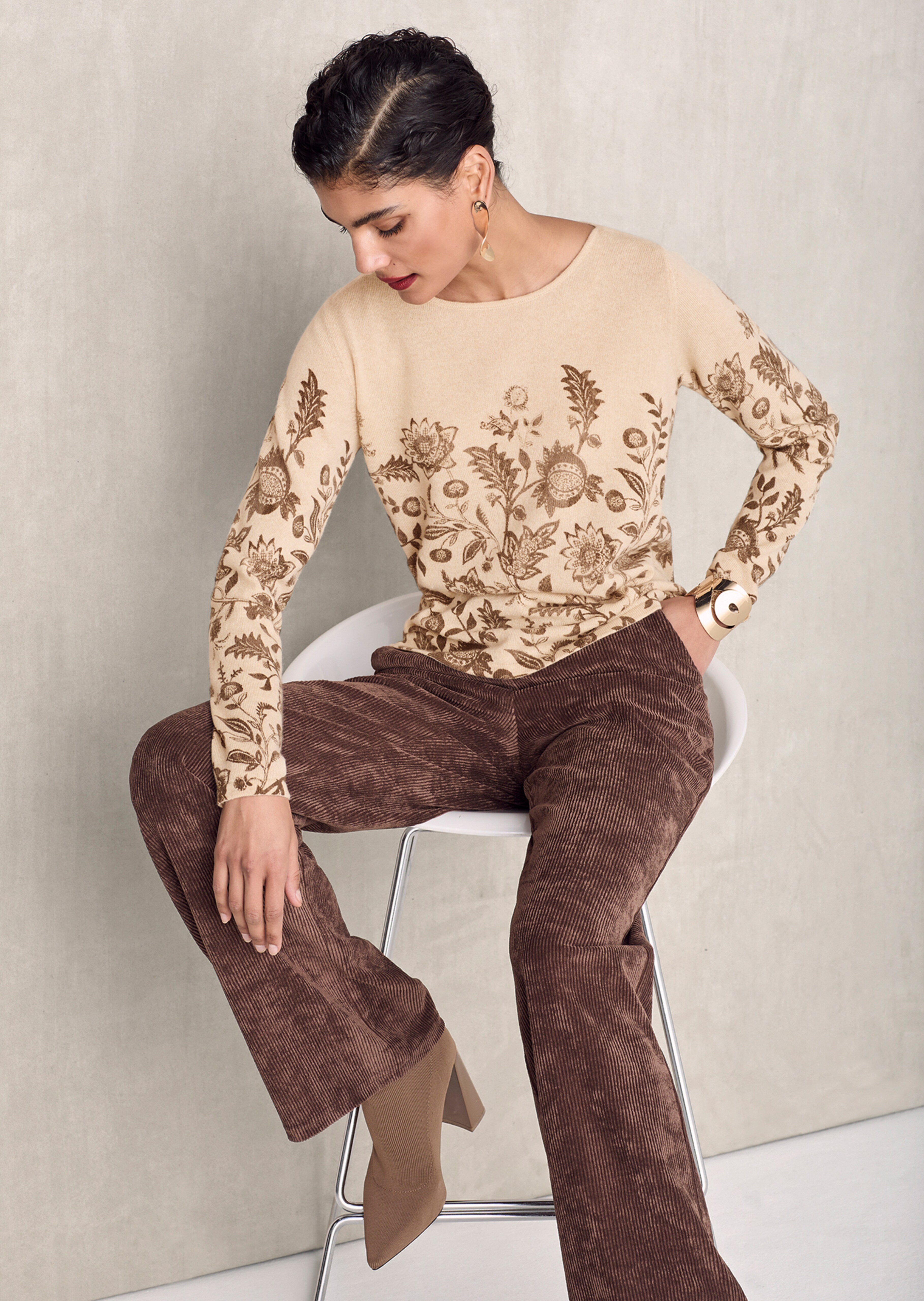 Pull en cachemire avec imprimé floral